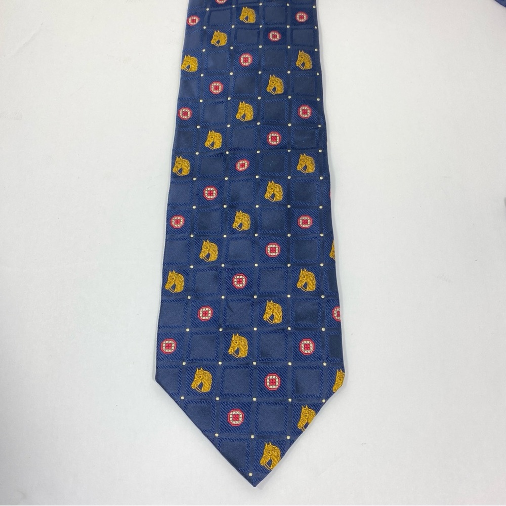 ROYAL TIES CLUB Equestrian Horse Men's 100% Silk Tie Textured Made in Italy Navy